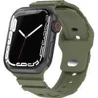 Mobigear Siliconen Watch bandje geschikt voor Apple Watch Bandje Druksluiting | Sport Armor - 42/41/40/38 mm - Olive