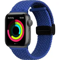 Mobigear Nylon Watch bandje geschikt voor Apple Watch Bandje Magneetsluiting | Braided Mag - 42/41/40/38 mm - Blauw
