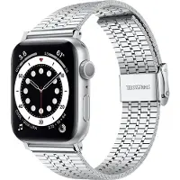 Mobigear Stalen Watch bandje geschikt voor Apple Watch Bandje Klemsluiting | Kopenhagen - 42/41/40/38 mm - Zilver