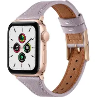Mobigear Leren Watch bandje geschikt voor Apple Watch Bandje Gespsluiting | Napoli - 49/46/45/44 mm - Paars