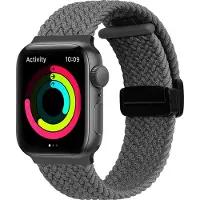 Mobigear Nylon Watch bandje geschikt voor Apple Watch Bandje Magneetsluiting | Braided Mag - 49/46/45/44 mm - Grijs
