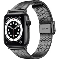 Mobigear Stalen Watch bandje geschikt voor Apple Watch Bandje Klemsluiting | Kopenhagen - 42/41/40/38 mm - Zwart