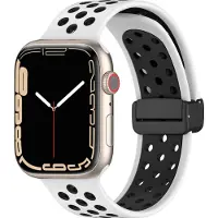 Mobigear Siliconen Watch bandje geschikt voor Apple Watch Bandje Magneetsluiting | Sport Plus Mag - 42/41/40/38 mm - Zwart / Wit