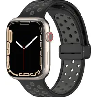 Mobigear Siliconen Watch bandje geschikt voor Apple Watch Bandje Magneetsluiting | Sport Plus Mag - 42/41/40/38 mm - Zwart / Grijs