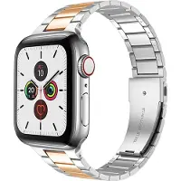 Mobigear Stalen Watch bandje geschikt voor Apple Watch Bandje Vouwsluiting | Lissabon - 49/46/45/44 mm - Roségoud / Zilver