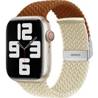 Mobigear Nylon Watch bandje geschikt voor Apple Watch Bandje Klemsluiting | Braided Dual - 49/46/45/44 mm - Bruin / Sterrenlicht
