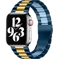 Mobigear Stalen Watch bandje geschikt voor Apple Watch Bandje Vouwsluiting | Antwerp - 49/46/45/44 mm - Blauw / Goud