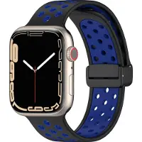 Mobigear Siliconen Watch bandje geschikt voor Apple Watch Bandje Magneetsluiting | Sport Plus Mag - 42/41/40/38 mm - Zwart / Blauw