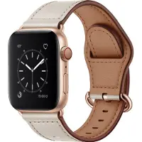 Mobigear Leren Watch bandje geschikt voor Apple Watch Bandje Gespsluiting | Venezia - 49/46/45/44 mm - Beige