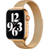 Mobigear Milanese Watch bandje geschikt voor Apple Watch Bandje Magneetsluiting | Slim Loop - 42/41/40/38 mm - Goud