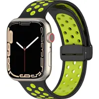 Mobigear Siliconen Watch bandje geschikt voor Apple Watch Bandje Magneetsluiting | Sport Plus Mag - 42/41/40/38 mm - Zwart / Groen