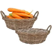 DK Design Plantenmand/aardappelmand tafelmodel - 2x - Ivy - met handvatten - rotan - B30 x H13 cm - binnen/buiten