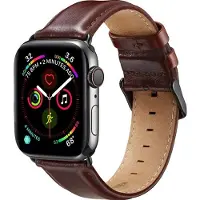 Mobigear Leren Watch bandje geschikt voor Apple Watch Bandje Gespsluiting | Bologna - 42/41/40/38 mm - Bruin