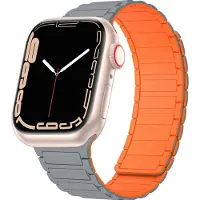 Mobigear Siliconen Watch bandje geschikt voor Apple Watch Bandje Magneetsluiting | Loop Mag - 49/46/45/44 mm - Grijs / Oranje