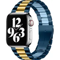 Mobigear Stalen Watch bandje geschikt voor Apple Watch Bandje Vouwsluiting | Antwerp - 42/41/40/38 mm - Blauw / Goud