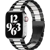 Mobigear Stalen Watch bandje geschikt voor Apple Watch Bandje Vouwsluiting | Antwerp - 42/41/40/38 mm - Zwart / Wit
