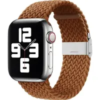 Mobigear Nylon Watch bandje geschikt voor Apple Watch Bandje Klemsluiting | Braided - 49/46/45/44 mm - Bruin