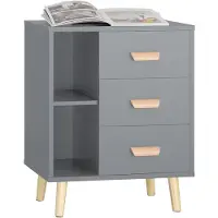 SoBuy Table de Chevet 3 tiroirs Gris 48x40x60 cm