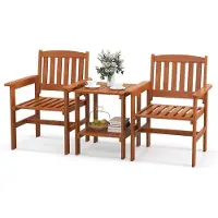 Costway Tuinbank met bijzettafel en parasolgat, 2-zits acaciahout, zitbank, conversatieset, terrasbank, tuinmeubelset voor balkon, tuin, terras (verticaal)