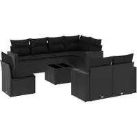 The Living Store Tuinlounge - Loungeset - 9-delige Loungeset met kussens poly rattan zwart - Buitendining - Loungebank - Patio Furniture