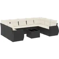 The Living Store Tuinmeubelen - Loungeset - 10-delige Loungeset met kussens poly rattan zwart - Lounge Set - Buitendecoratie - Patio Furniture