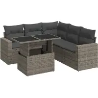 vidaXL 6-delige Loungeset met kussens poly rattan grijs