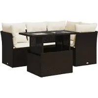 vidaXL 5-delige Loungeset met kussens poly rattan bruin