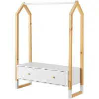 Juskys Kledingrek / Opbergrek Filla - 80 x 30 x 110 cm - Grenenhout - Wit / Natuurkleur - Incl. Opberglade