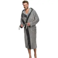 L&L Heren badjas - Lange badjas - Badjas - Badjas met capuchon - Zachte badjas - Grijs - Badjas maat M