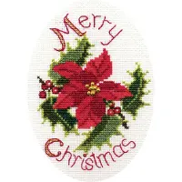 Bothy Threads Poinsettia and Holly kerstkaart - CDX31 - Aida telpakket - Bothy Threads