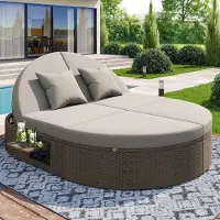 Merax Rotan dubbele ligstoel, ligbed voor buiten, tuinstoel met zijplank, dubbele ligstoel 2-persoons klaptafel, tuin relax ligstoel, individueel verstelbare hoek buitenbank