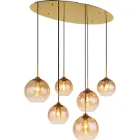 Globo Gouden Hanglamp Jamessa 6 Lichts Met Amber Glas