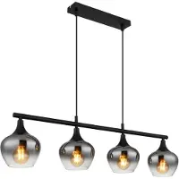 Globo 4 Lichts Hanglamp Maxy Zwart Met Smoke Glas