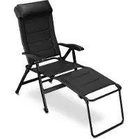 Aktiv shop GmbH ELONEO Opvouwbare campingstoel met afneembare voetsteun, inklapbare stoel met bekleding van aluminium, inklapbare tuinstoel, ligstoel met verstelbare rugleuning, zwarte campingstoel met bekleding
