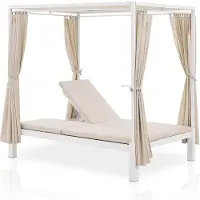 Juskys Dubbel Ligbed / Loungebed Kreta - Beige / Wit