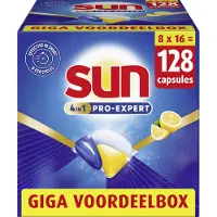 SUN Pro-Expert Vaatwascapsule - 4in1 Citroen - 8 x 16 Stuks - Voordeelverpakking