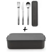 Brabantia Make & Take Set - Bento Lunchbox + Bestekset 3-delig - Dark Grey