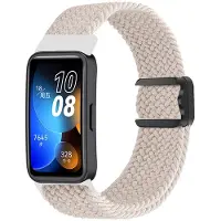Strap-it Zacht gevlochten nylon bandje - geschikt voor de Huawei Band 8 / Band 9 / Band 10 (sterrenlicht / starlight)