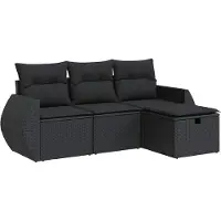 vidaXL 4-delige Loungeset met kussens poly rattan zwart