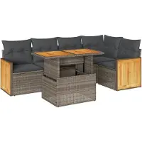 vidaXL 6-delige Loungeset met kussens poly rattan acacia grijs
