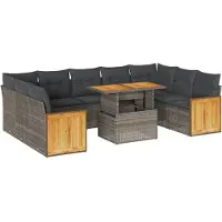vidaXL 10-delige loungeset voor de tuin met kussens, grijs, polyrotan, acaciahout