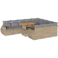 vidaXL 11-delige Tuinset met kussens poly rattan beige