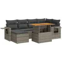 vidaXL 7-delige Loungeset met kussens poly rattan grijs