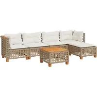 vidaXL 6-delige Loungeset met kussens poly rattan beige