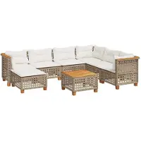 vidaXL 8-delige Loungeset met kussens poly rattan beige