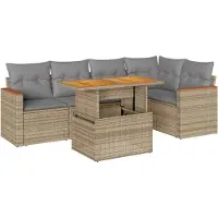 vidaXL 6-delige Loungeset met kussens poly rattan acacia beige