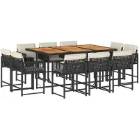 vidaXL 11-delige Tuinset met kussens poly rattan zwart