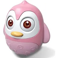 Baby Mix pinguïn schommelspeelgoed roze 14cm - Babyspeelgoed