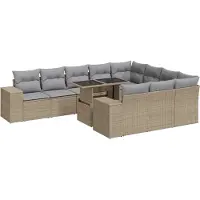 vidaXL 11-delige Tuinset met kussens poly rattan beige
