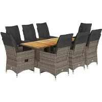 vidaXL 9-delige Bistroset met kussens poly rattan grijs